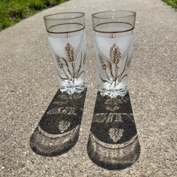 Vintage MCM Devalbor Frosted Bar Juice Glasses Wheat Design Gold Trim (2) Italy - Picture 3 of 9